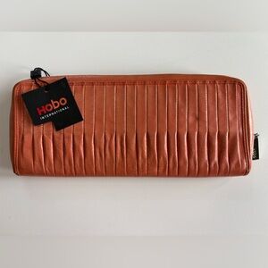 Hobo International Rebecca Pleated Coral Leather Baggette Clutch Boho Hippy